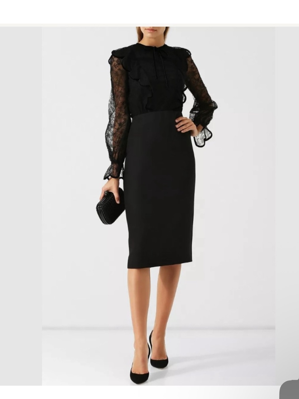 Valentino Black Lace Sleeve Midi Dress
